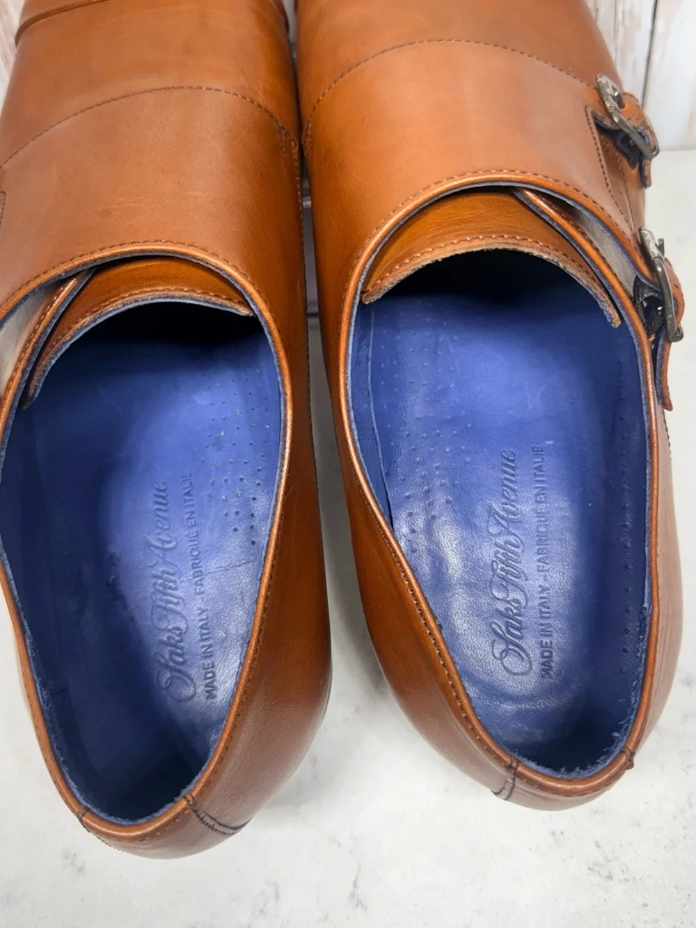 Saks Fifth Avenue Tan Leather Double Monk Strap Oxfords